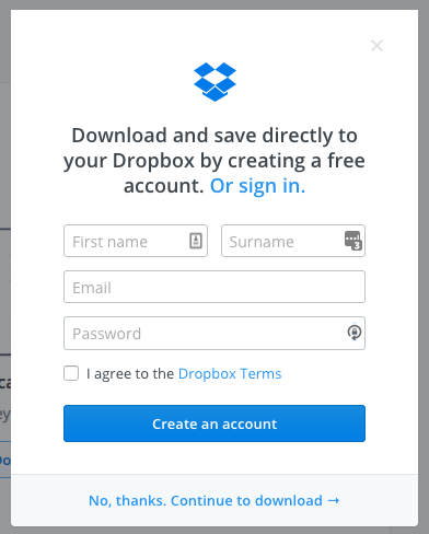 DropBox skip password