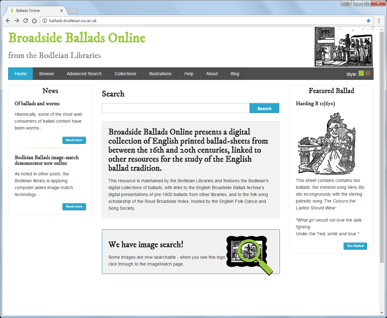 Broadside Ballads Online homepage